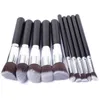 Synthétique Kabuki 10 pcs Maquillage Brosse Ensemble Nylon Cheveux Manche En Bois Cosmétiques Fondation Mélange Blush Maquillage Outil Livraison Gratuite