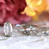 Unika vintage smycken 925 Sterling Silver Oval Cut White Topaz Cz Diamond Gemstones Par Ring Women Wedding Flower Bridal Ring 9177616