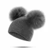 Ins hiver enfants chapeaux fourrure Pom Pom boule chapeau fille garçon laine bébé casquette tout-petits enfants tricot bonnet chaud chapeaux cadeau de noël RRA2578