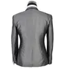 Mode Shinny Gray Bruidegom Tuxedos Uitstekende Piek Revers Groomsmen Bruiloft Jas Blazer Mannen Formele Prom / Dinner Pak (jas + Broek + Tie) 1202