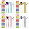 Hot 7 Pieces Portable Servicesware Straw Set Korean Bestick Set Rostfritt Stål Porslin Set Köksredskap med tygväska Flatwaret2i5219