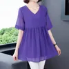 Plus Size Lady Vrouwen Elegante Chiffon Solid Korte Mouwen Tops Casual Shirt Blouse