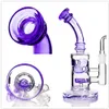 Purpler Hockahs Glass Tube Bongs Recycler Bong 14mm Joint DAB Rig Regycler Oil Rigs 벌집 및 인라인 Perc Banger