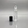 ブラックキャップステンレス鋼ローラーボールとボトルの上の0.33oz 10mlの空の詰め替えガラスロールw /移動ピペット漏斗（クリアアンバーブルー）