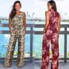 Kvinnor Wide Leg Floral Jumpsuit Tank Romper Fickor Övergripande Kvinnor Kläder Mjuk Mode Elastisk Midja Band Playsuit LJJA2588