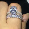 Choucong 100% Gerçek 925 Ayar Gümüş Promise Ring Set Oval kesim Temizle 5A Zirkon Sona Cz Nişan Düğün Band Yüzükler Kadınlar için