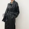 FTLZZZ Fresco PU Couro Longo Jaqueta New Primavera Mulheres Loose Cinto Faux Couro Windbreaker Trench Revestimento Slim Jacket1