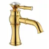 Rolya Patent Design Luxuriöser goldener Waschbecken-Wasserhahn mit einzelnem Kristallgriff aus massivem Messing für Badezimmer-Mischbatterien