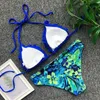 Micro bikini arruffato con fiori 2019 Costume da bagno push up sexy da donna Costume da bagno blu solido Costume da bagno con taglio alto Costume da bagno estivo Brasile J190315