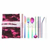 New 304 stainless steel knife fork spoon chopsticks straw spoon 9 piece environmental protection portable outdoor tableware set T3I5162-1