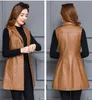 Colete de couro Mulheres Long Slim 2019 Outono Novo Casaco de Couro Mulheres Outerwear Moda Plus Size Casaco Feminino Roupas Preto