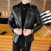 Мужские кожаные куртки Черная мода Slim Fit Club Outfit Biker Part