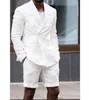 Zomer witte mannen pakken dubbele borsten blazer korte broek tweedelige casual stijl mannelijke jas bruid bruidegom tuxedos1318c