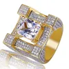 New Fashion 18K Gold Princess Cut CZ Cubic Zircon Hip Hop Bling Anelli Full Diamond Iced Out Jewelry Regali di San Valentino per gli uomini all'ingrosso