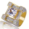 New Fashion 18K Gold Princess Cut CZ Cubic Zircon Hip Hop Bling Rings Full Diamond Iced Out Jewelry Valentine Day Gifts for Men Wholesale