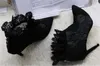 Tasarımcı-CE Ince Topuk Kısa Örgü Çizmeler Fringes Tasarım Işlemeli Yüksek Topuk Ayak Bileği Patik Elbise Ayakkabı