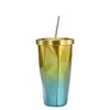 17oz Tumblers Diamond Gradient Straw Cup Portable Double Wall Stainless Steel Tumbler Travel Coffee Mug Tea Mugs With Lid