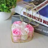 Nuevo hecho a mano perfumado jabón de rosas flor baño romántico jabón corporal rosa con cesta dorada para regalo de Navidad de boda de San Valentín caja de 6 piezas