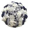 Jane Vini Beautiful Crystal Rhinestone Artificial Wedding Bouquets For Bride Grey Holding Flowers Brooch Bouquet Handmade Roses With Pearls