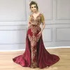 Arabiska Dubai sjöjungfrun kvällsklänningar med avtagbara tåg guldapplikationer Tassels pärlor Bow Celebrity Party Gowns Plus Size Prom Dress