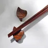 Old painted heart shaped leaf chopstick rest wooden chopsticks