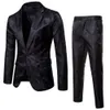 Moda Mężczyźni Ślub Tuxedos Black Jacquard Groom Tuxedos Center Vent Men Blazer 2 szt. Kurtka balowa / kolacja (kurtka + spodnie + krawat) 2559