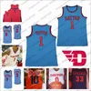 2020 NCAA Dayton Flyers # 0 Rodney Chatman 2 Ibi Watson 3 Trey Landers 40 Chase Johnson Lacivert Kırmızı Beyaz Koleji Basketbol Forması