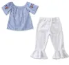 Enfant en bas âge enfants bébé fille hors épaule fleur hauts t-shirt pantalon Flare pantalon Leggings décontracté enfants vêtements ensemble