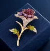 New Fashion Poppy Flower Brooches Gold Plated Rhinestone Rose Brooch Pins Gifts Party Jewelry for Women Red Purple