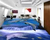 Foto personalizada Papel tapiz de piso 3d Azure Underwater Dolphin Migration Autoadhesivo PVC Papel tapiz de piso 3d