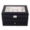 20 fente en cuir boîte de montre cas organisateur plateau en verre affichage titulaire stockage boîte à bijoux collection noir