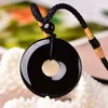 Natural Obsidian China Safety Buckle Pendant Donut Necklace Glamour Jewelry Fashion Accessories Hand Carved Amulet Gift