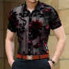 Men's Casual Shirts Floral Transparent Shirt Men Summer Club Party Short Sleeve Chemise Homme Red Flower See Through Lace Cam2850