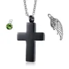 Zwart Cross Hanger Ketting Angel Wings Cremation Sieraden Keepsake Memorial Birthstone Crystal