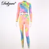 Dulzura 2019 Höst Vinter Kvinnor Två Piece Set Outfits Streetwear Tie Dye Tracksuit Matching Set Långärmad Beskära Topp Kläder