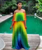 Femmes plage Gradient Tie Dye Print Murffon Off Baptillage Garnière Maxi Robe plissée sexy Sexy Boho Long Robes Purple