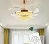 42 Inch Gold Modern LED Crystal Living Room Modern White Fan Ceiling Lights Fixtures Acrylic Leaf Led Ceiling Fan Light Kit Remote Contr MYY