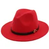 Hot Brand Color Solid Fedoras Automne Hiver Homme Femme Top Cap Chapeau de feutre Femme Large bordée Sombrero Jazz Mesdames Hats Vintage D19011102