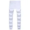 Jednolity biały porwane dżinsy męskie 2020 klasyczne Retro męskie obcisłe dżinsy rurki marki elastyczne spodnie dżinsowe spodnie Casual Slim Fit ołówkowe spodnie