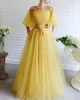 2020 Yellow Evening Dresses Jewel Neck A Line Lace Beaded Floor Length Fairy Prom Dress Tulle Evening Party Wear277I