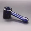 Blauwe Kleur Mini Hamer Glazen Pijpen Zware Muur Design Handvat Lepel Oliebrander Rookpijp voor Droog Kruid