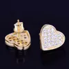 New 14mm Width Heart Stud Earring for Men Women's Ice Out CZ Stone Rock Street Gold Star Hip Hop Jewelry Three Colors