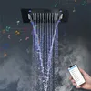 Ny Bluetooth Music Dusch Kaucet Badrum Tak LED Dusch Headhead 16Inch 304 Rostfritt Stål Bad Vattenfall Rainfall Systempanel