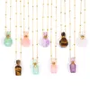 Natural gems stone perfume bottle necklace Essential Oil Diffuser Pendant Tiger Eye amethysts heart shape jewelry charm