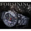 Forsining klassische schwarze Uhr Steampunk-Serie kompletter Kalender Herren Sport mechanische Automatikuhren Top-Marke Luxury322K