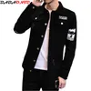 Męskie Wiosna Harajuku Ripped Demin Kurtki Mężczyzna Black Streetwear Casual Slim Denim Coat Men Windbreaker Bomber Jacket Cothes