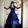 Vintage Victorian Gothic Plus Size Long Sleeve Wedding Dresses Sexy Purple and Black Ruffles Satin Corset Strapless Lace Bridal Go2389349