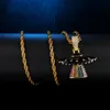 New Fashion Gold Plated Colorful CZ Cubic Zirconia Mens Womens UFO Pendant Cartoon Chain Necklace Personalized Hip Hop Jewelry Gifts for Men