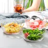 Linda tigela de salada de vidro de forma floral de aro de aro ouro Todos os propósitos de copo de porção redonda transparente pesada para misturar lascas de sorvete de frutas