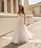 Betra 레이스 Applique Boho 웨딩 드레스 2020 딥 V 넥 백리스 짧은 소매 신부 가운 스윕 기차 보헤미아 웨딩 드레스